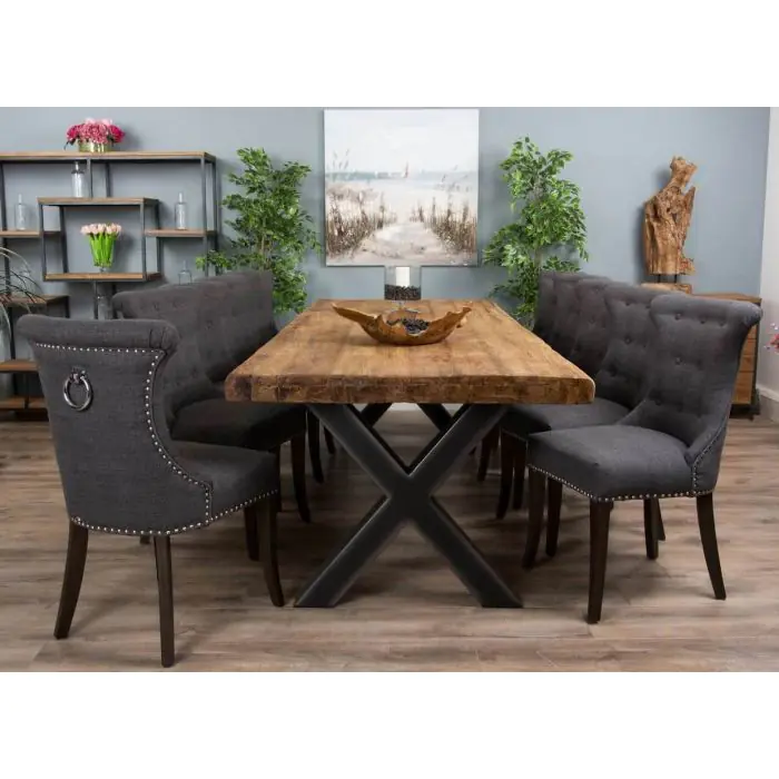 3m Reclaimed Teak Urban Fusion Dining Table with 10 Windsor Ring Back Chairs  - 4