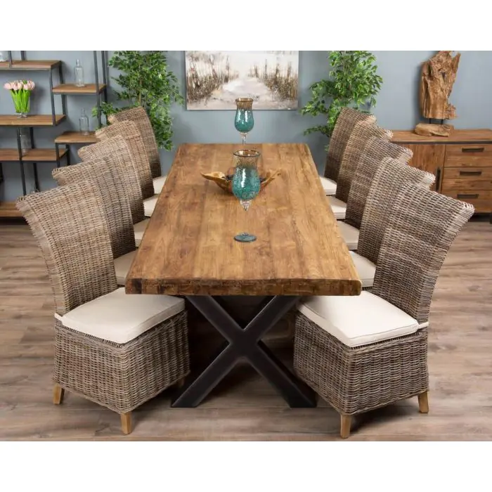 3m Reclaimed Teak Urban Fusion Dining Table with 10 Latifa Chairs  - 4