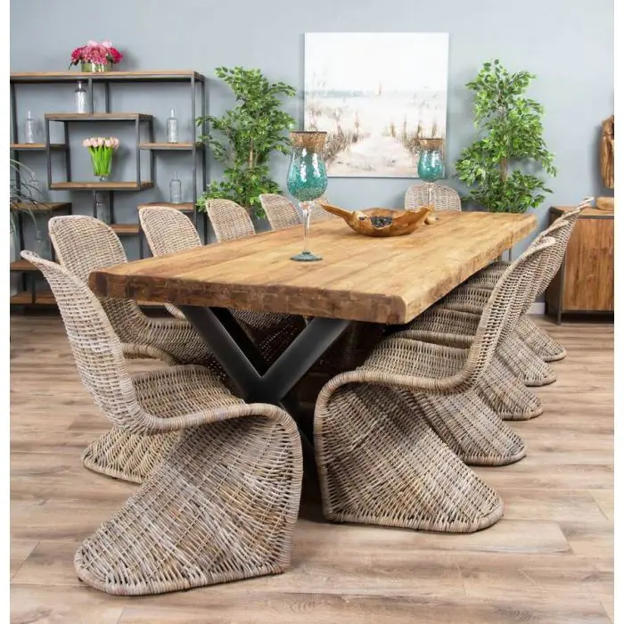 3m Reclaimed Teak Urban Fusion Dining Table with 10 Zorro Chairs - 11