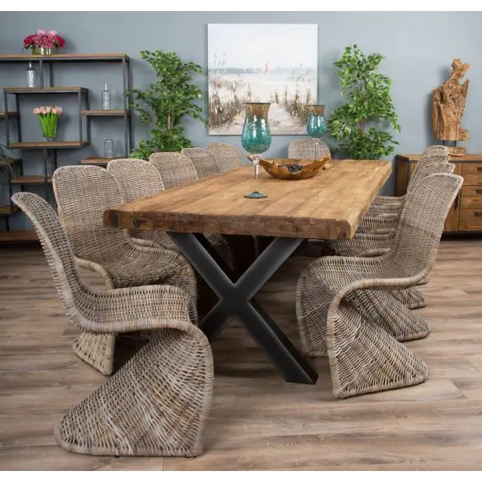 3m Reclaimed Teak Urban Fusion Dining Table with 10 Zorro Chairs - 10