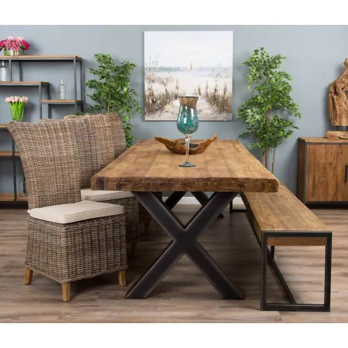 3m Reclaimed Teak Urban Fusion Dining Table with 1 Backless Bench and 4 Latifa Chairs  - 4