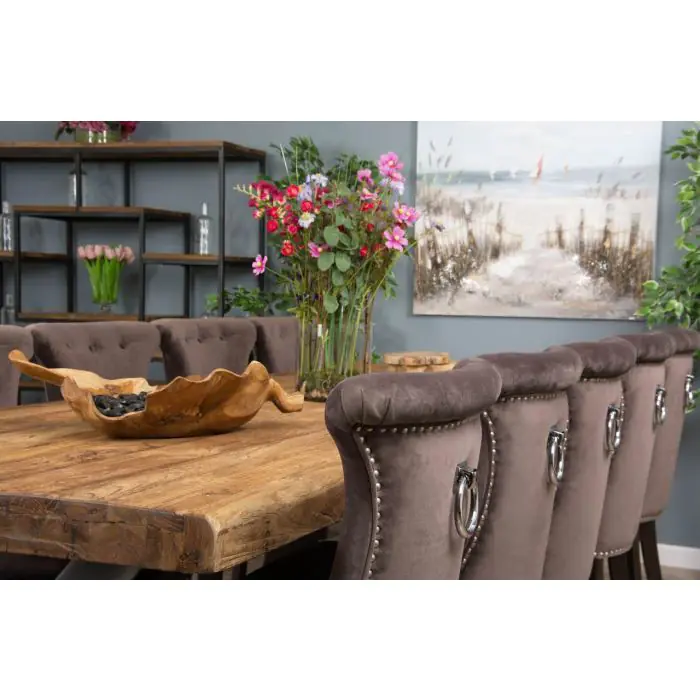 3m Reclaimed Teak Urban Fusion Dining Table with 10 Velveteen Ring Back Chairs  - 2