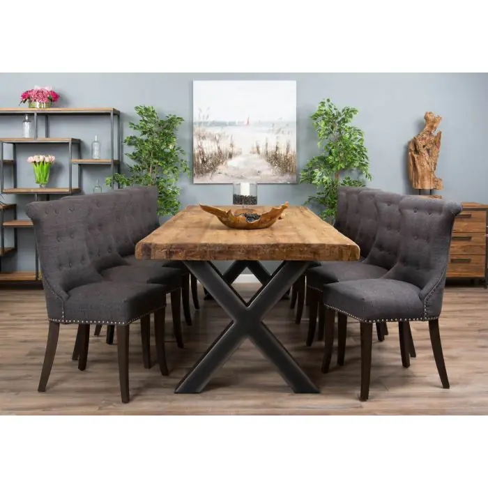 3m Reclaimed Teak Urban Fusion Dining Table with 10 Windsor Ring Back Chairs  - 6