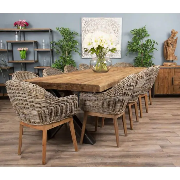 3m Reclaimed Teak Urban Fusion Dining Table with 8 Scandi Armchairs - 15