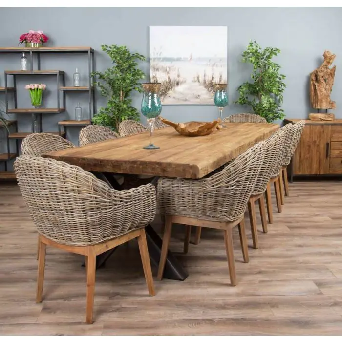 3m Reclaimed Teak Urban Fusion Dining Table with 8 Scandi Armchairs - 17