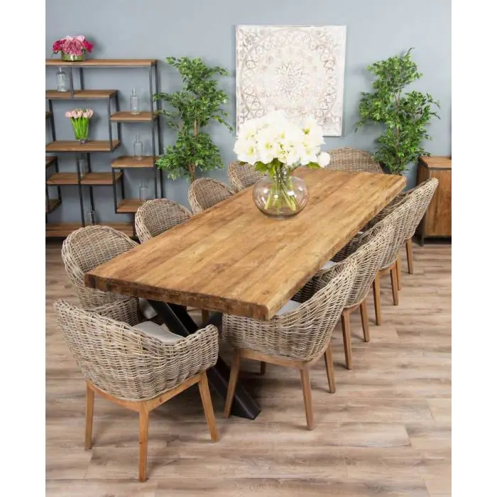 3m Reclaimed Teak Urban Fusion Dining Table with 8 Scandi Armchairs - 13