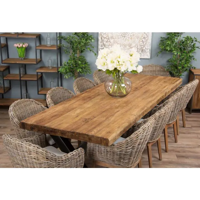 3m Reclaimed Teak Urban Fusion Dining Table with 8 Scandi Armchairs - 14