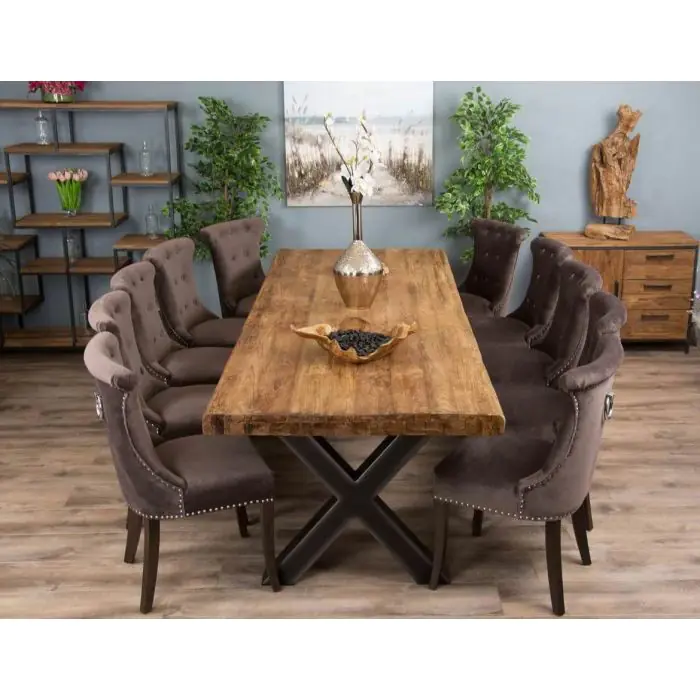 3m Reclaimed Teak Urban Fusion Dining Table with 10 Velveteen Ring Back Chairs  - 7