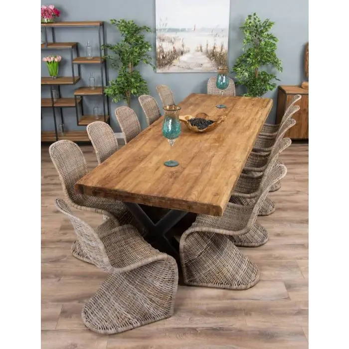 3m Reclaimed Teak Urban Fusion Dining Table with 10 Zorro Chairs - 5