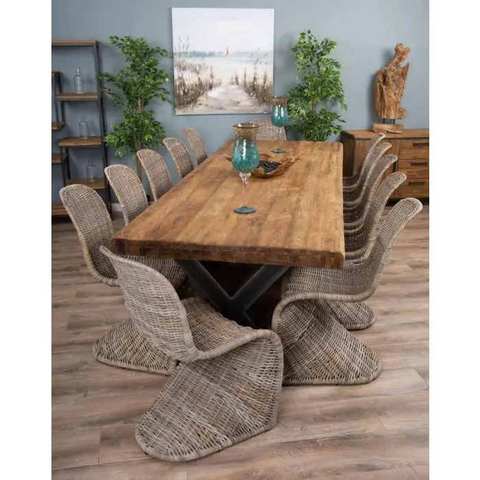 3m Reclaimed Teak Urban Fusion Dining Table with 10 Zorro Chairs - 7