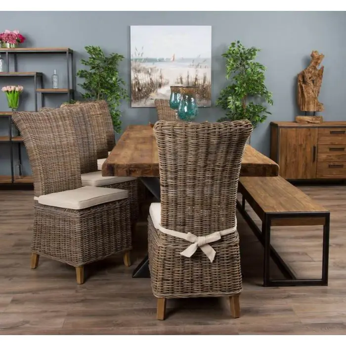 3m Reclaimed Teak Urban Fusion Dining Table with 1 Backless Bench and 4 Latifa Chairs  - 8