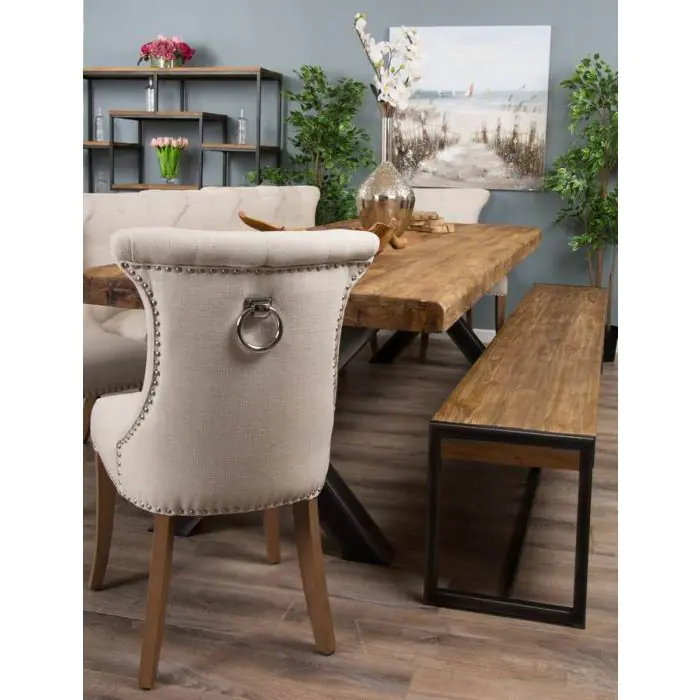 3m Reclaimed Teak Urban Fusion Dining Table with 1 Backless Bench and 5 Windsor Ring Back Chairs - 5