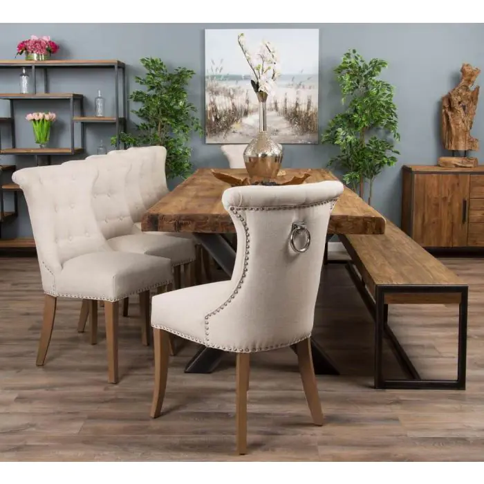 3m Reclaimed Teak Urban Fusion Dining Table with 1 Backless Bench and 5 Windsor Ring Back Chairs - 7