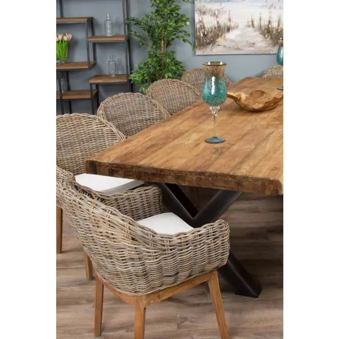 3m Reclaimed Teak Urban Fusion Dining Table with 8 Scandi Armchairs - 19