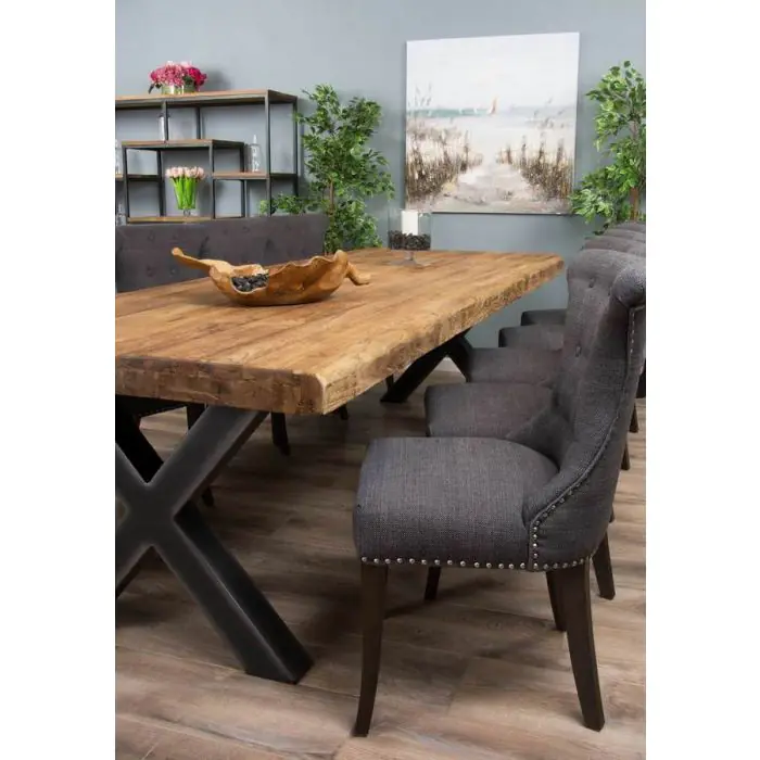 3m Reclaimed Teak Urban Fusion Dining Table with 10 Windsor Ring Back Chairs  - 1