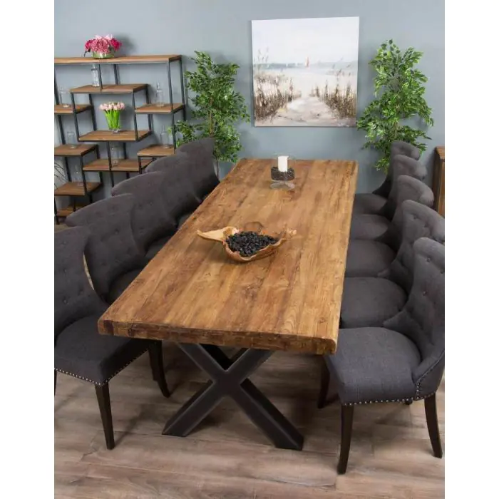 3m Reclaimed Teak Urban Fusion Dining Table with 10 Windsor Ring Back Chairs  - 3