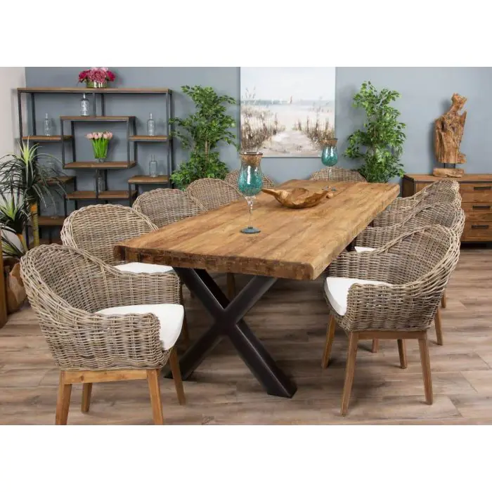 3m Reclaimed Teak Urban Fusion Dining Table with 8 Scandi Armchairs - 20