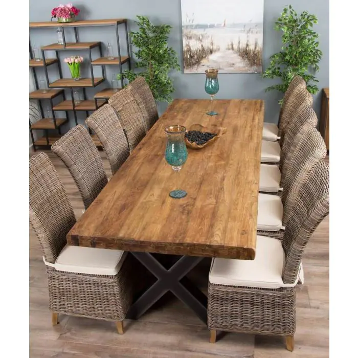 3m Reclaimed Teak Urban Fusion Dining Table with 10 Latifa Chairs  - 2