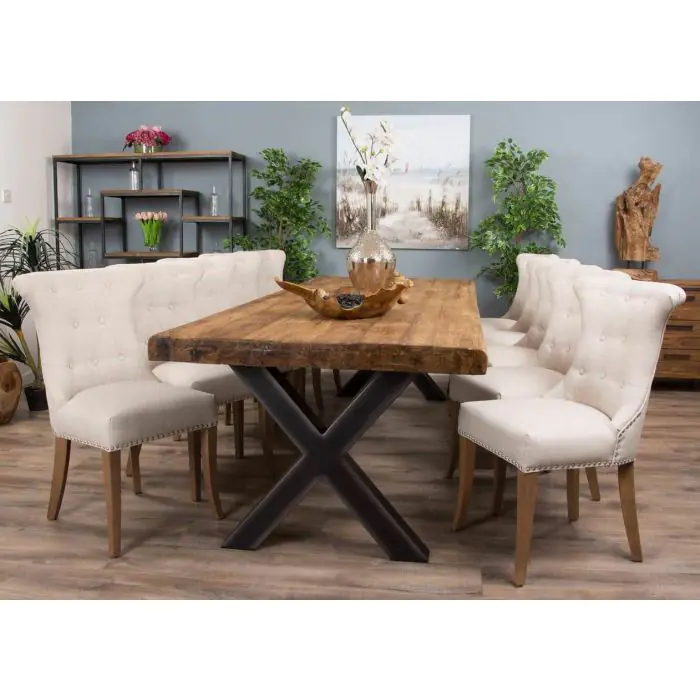3m Reclaimed Teak Urban Fusion Dining Table with 10 Windsor Ring Back Chairs  - 2