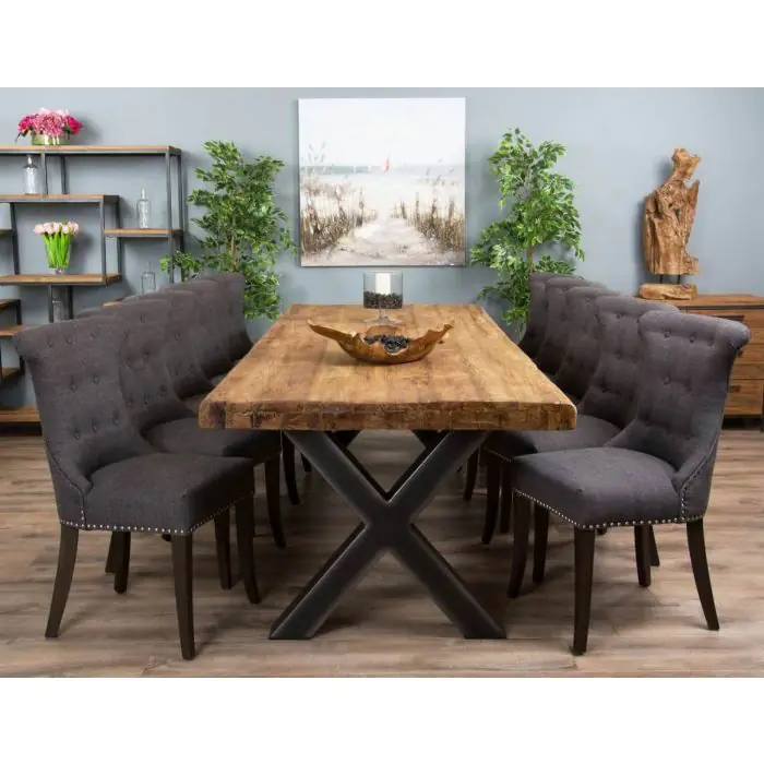 3m Reclaimed Teak Urban Fusion Dining Table with 10 Windsor Ring Back Chairs  - 2