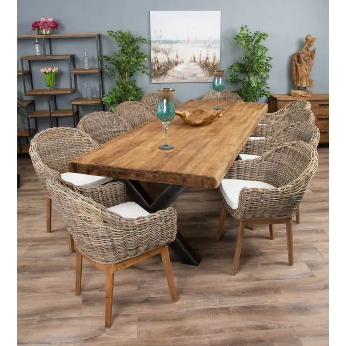 3m Reclaimed Teak Urban Fusion Dining Table with 8 Scandi Armchairs - 18