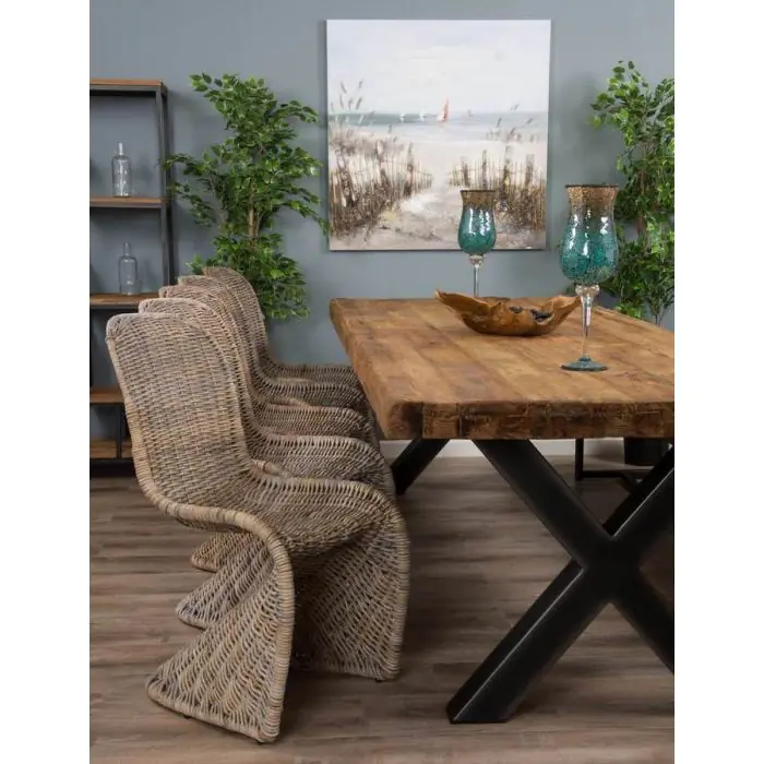 3m Reclaimed Teak Urban Fusion Dining Table with 1 Backless Bench and 5 Zorro Chairs - 4