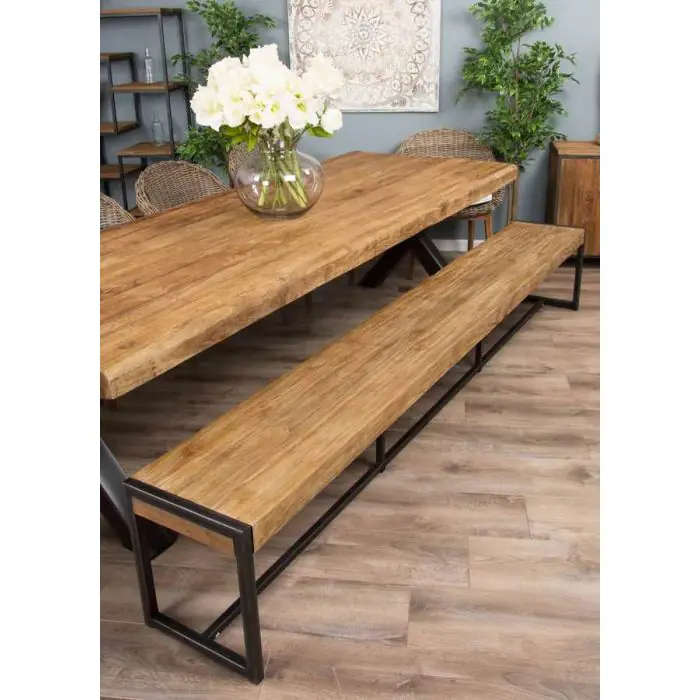 3m Reclaimed Teak Urban Fusion Dining Table with 1 Backless Bench and 4 Scandi Armchairs - 5