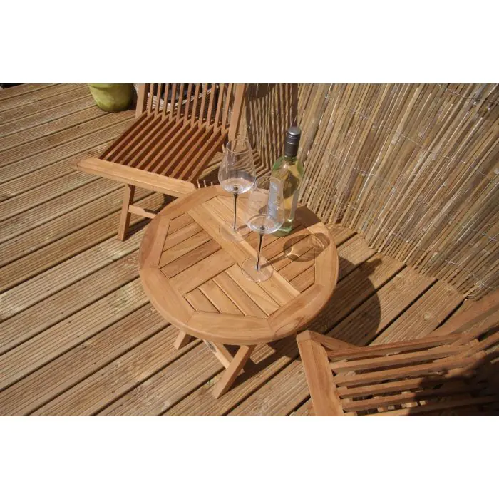50cm Teak Circular Folding Table with 2 Classic Folding Chairs - 3