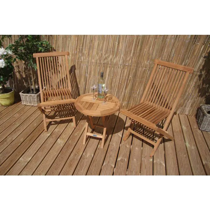 50cm Teak Circular Folding Table with 2 Classic Folding Chairs - 6