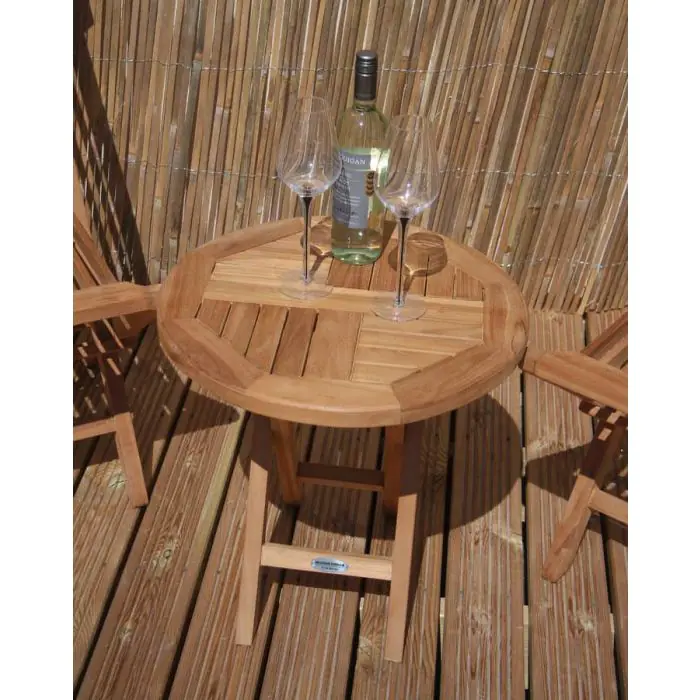 50cm Teak Circular Folding Table with 2 Classic Folding Chairs - 1