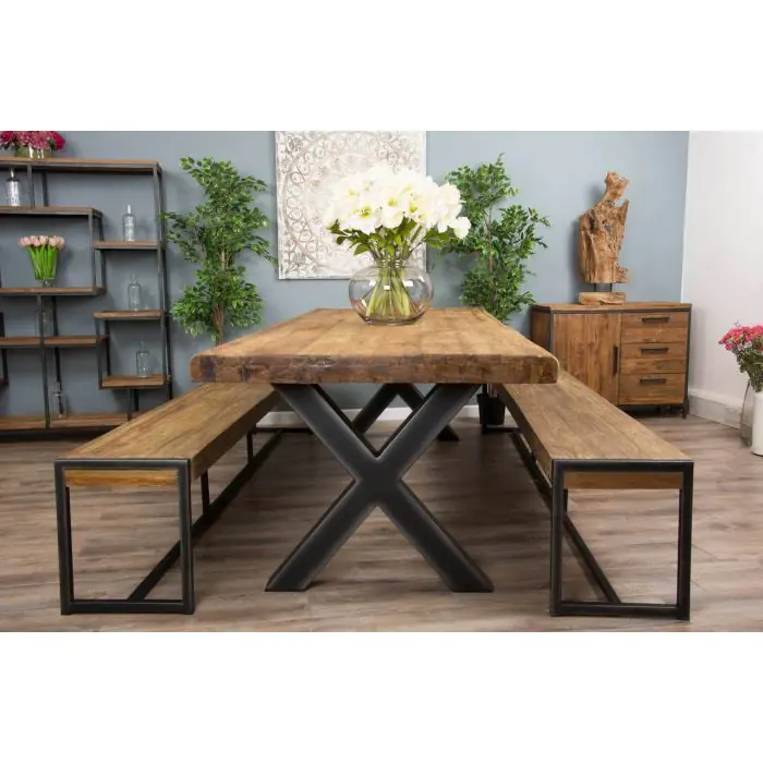 3m Reclaimed Teak Urban Fusion Dining Table with 2 Backless Benches - 12