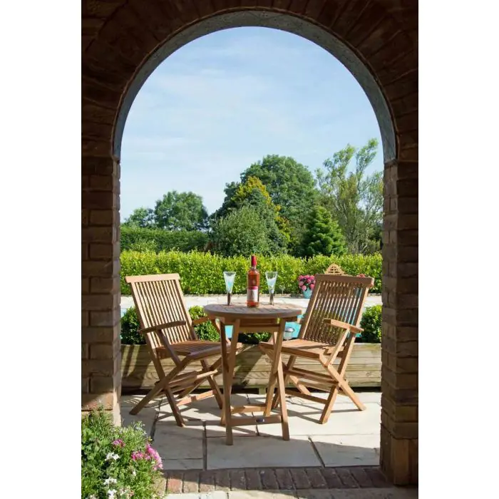 60cm Teak Circular Folding Table with 2 Classic Folding Chairs - 2