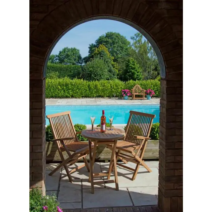 60cm Teak Circular Folding Table with 2 Classic Folding Chairs - 1