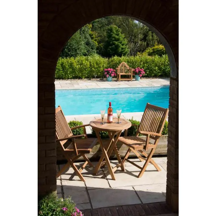 60cm Teak Circular Folding Table with 2 Kiffa Folding Chairs - 3