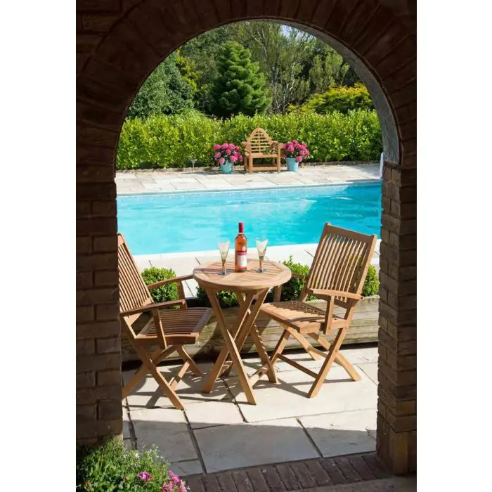 60cm Teak Circular Folding Table with 2 Kiffa Folding Chairs - 1