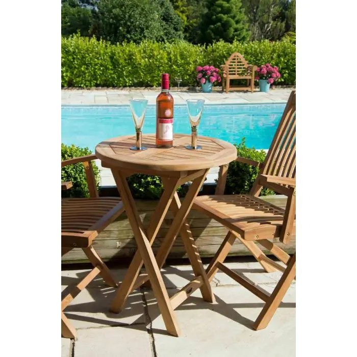 60cm Teak Circular Folding Table with 2 Kiffa Folding Chairs - 2
