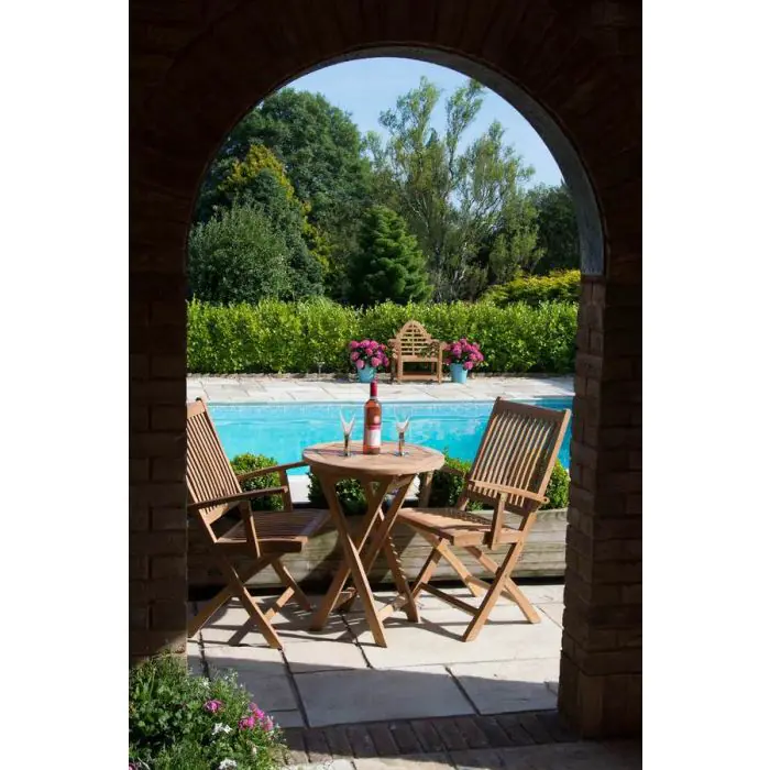 60cm Teak Circular Folding Table with 2 Kiffa Folding Chairs - 4