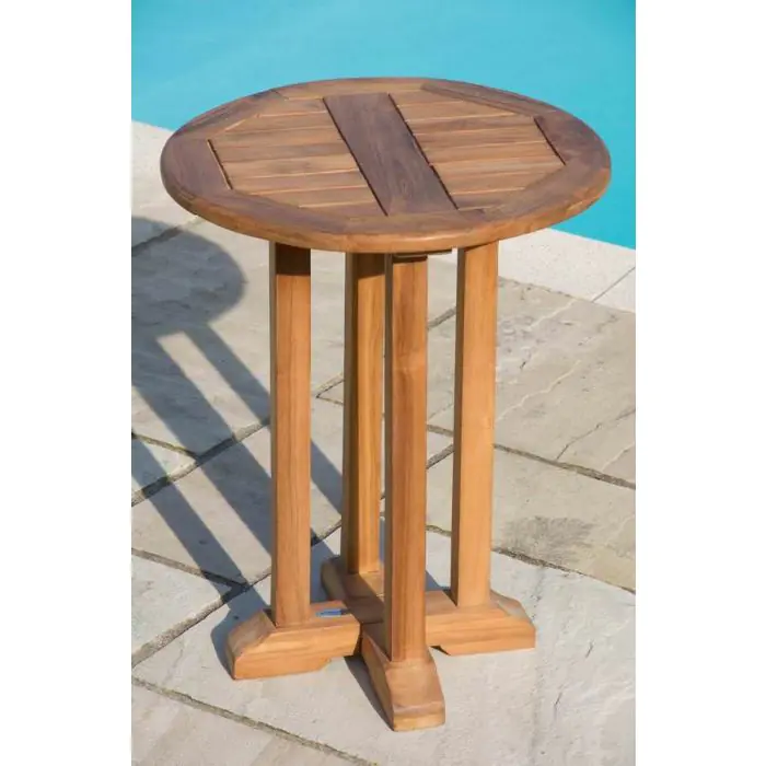 60cm Teak Circular Pedestal Table with 2 Marley Chairs - 5