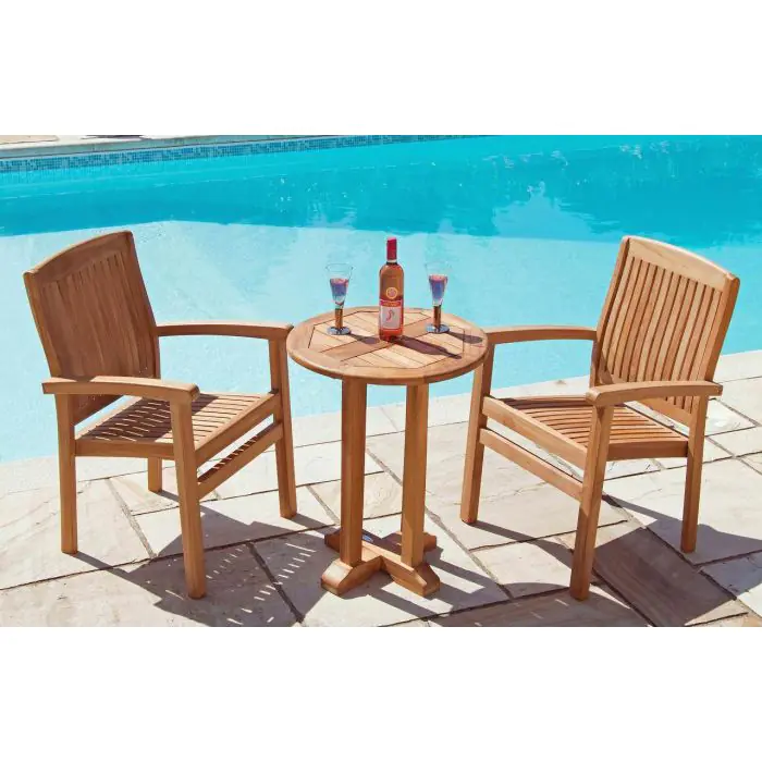 60cm Teak Circular Pedestal Table with 2 Marley Chairs - 1