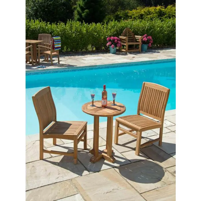 60cm Teak Circular Pedestal Table with 2 Marley Chairs - 2