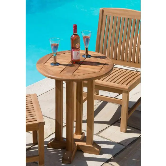 60cm Teak Circular Pedestal Table with 2 Marley Chairs - 4