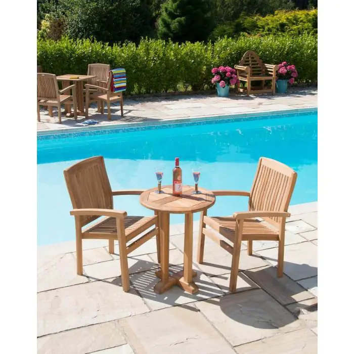 60cm Teak Circular Pedestal Table with 2 Marley Chairs - 3
