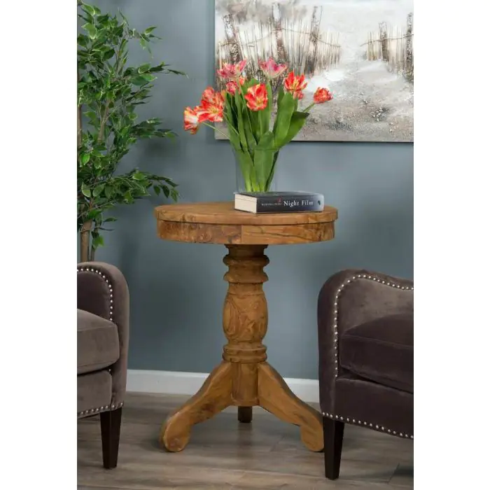60cm Reclaimed Teak Circular Pedestal Table - 1