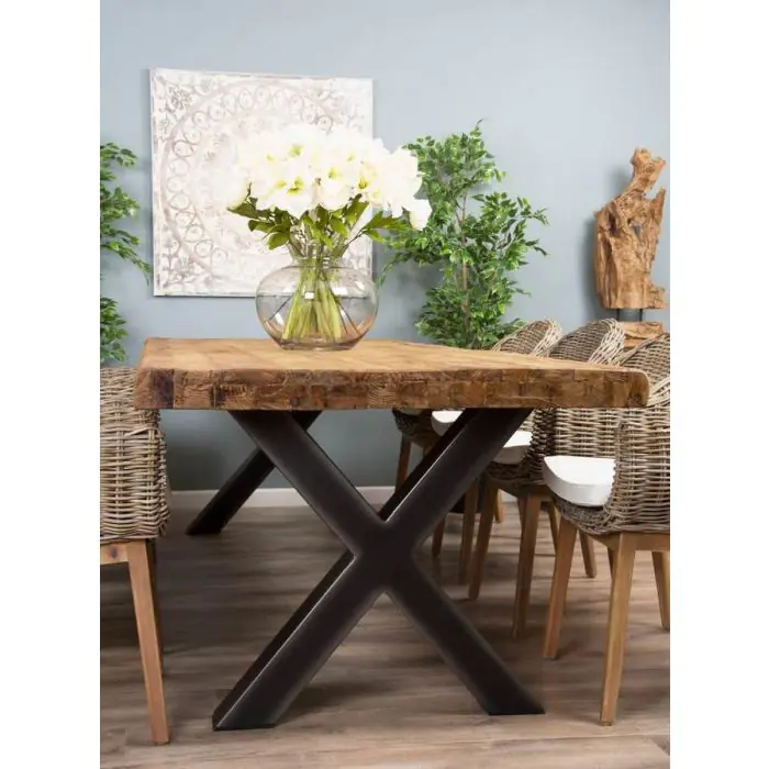 3m Reclaimed Teak Urban Fusion Dining Table with 8 Scandi Armchairs - 6