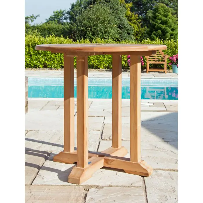 80cm Teak Circular Pedestal Table with 2 Classic Folding Chairs - 5