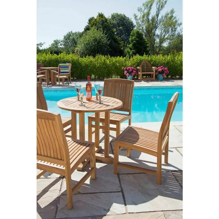 80cm Teak Circular Pedestal Table with 4 Marley Chairs / Armchairs - 2
