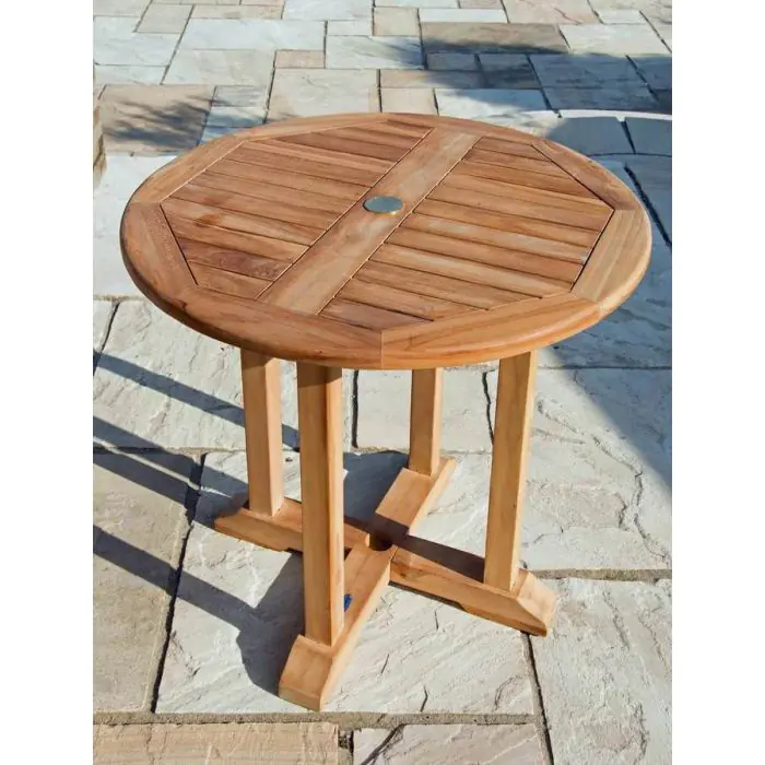 80cm Teak Circular Pedestal Table with 4 Marley Chairs / Armchairs - 10