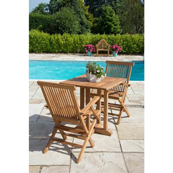 70cm Teak Square Pedestal Table with 2 Classic Folding Chairs - 2