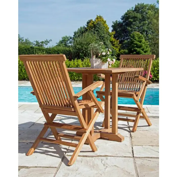 70cm Teak Square Pedestal Table with 2 Classic Folding Chairs - 6