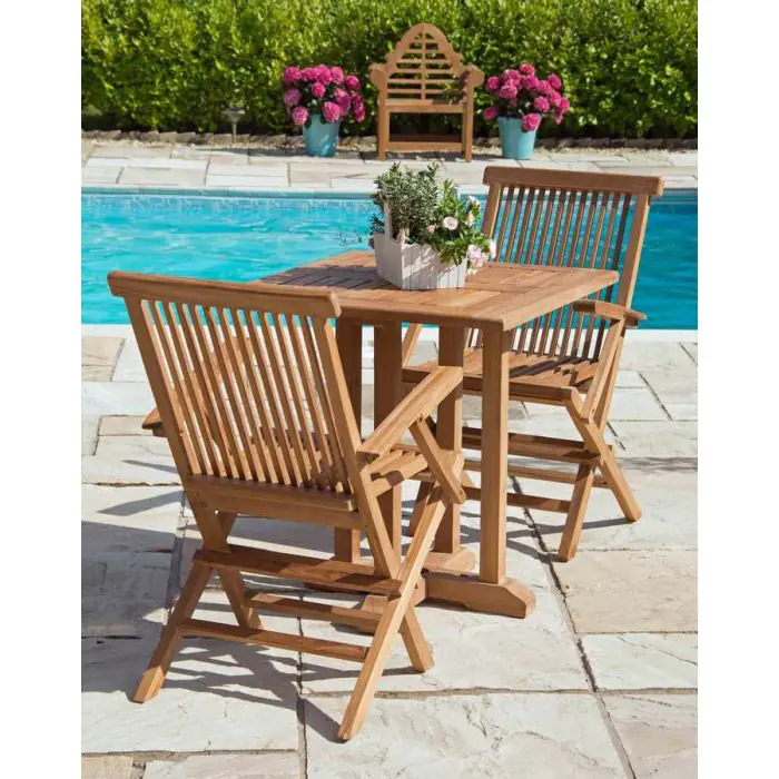 70cm Teak Square Pedestal Table with 2 Classic Folding Chairs - 5